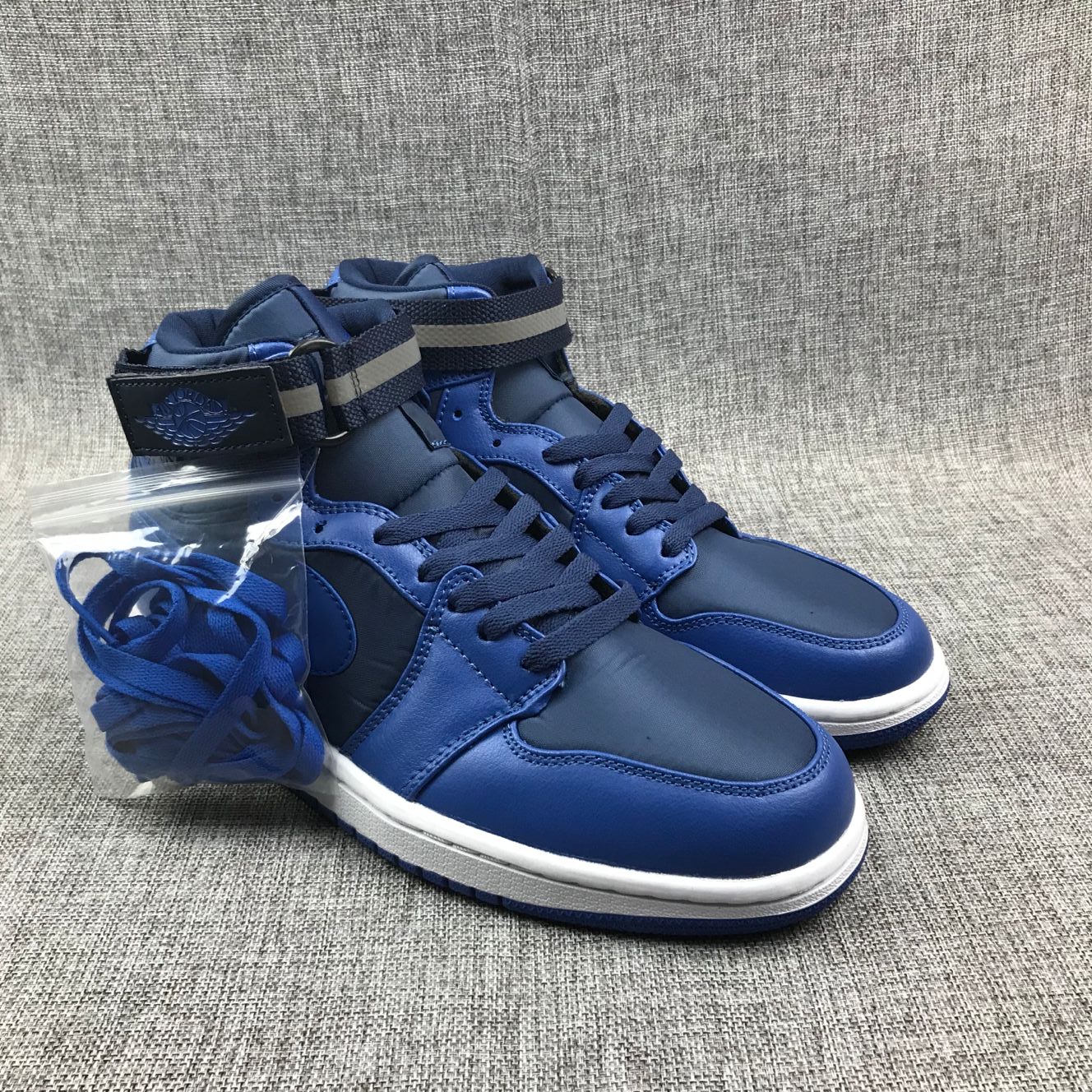 2019 Men Jordan 1 Strap Deep Blue White Shoes - Click Image to Close